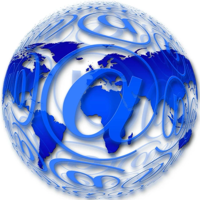 a globe with an email symbol in the middle of it, by Jon Coffelt, flickr, computer art, aaaaaaaaaaaaaaaaaaaaaa, blue colored, low res, interconnected