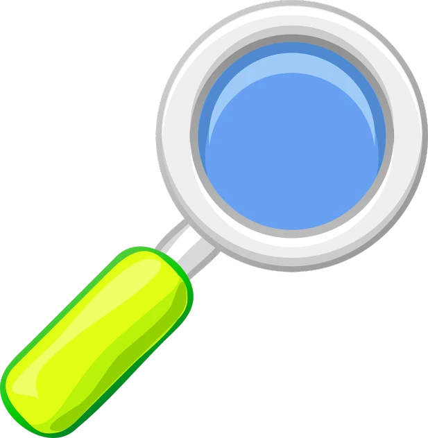 a magnifying glass with a green handle, by Robert Richenburg, pixabay, clean lineart and flat color, on a flat color black background, light blue filter, everyday plain object