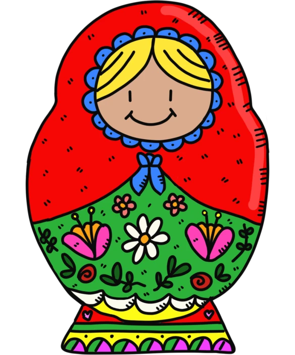 a colorful matry doll on a black background, inspired by Maksimilijan Vanka, clipart, red riding hood, solid coloring, green blue red colors