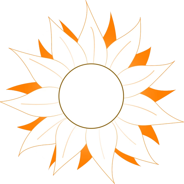 a white and orange sunflower on a black background, a screenshot, inspired by Masamitsu Ōta, sōsaku hanga, sharp focus vector centered, loli, white background!!!!!!!!!!, in a shapes background