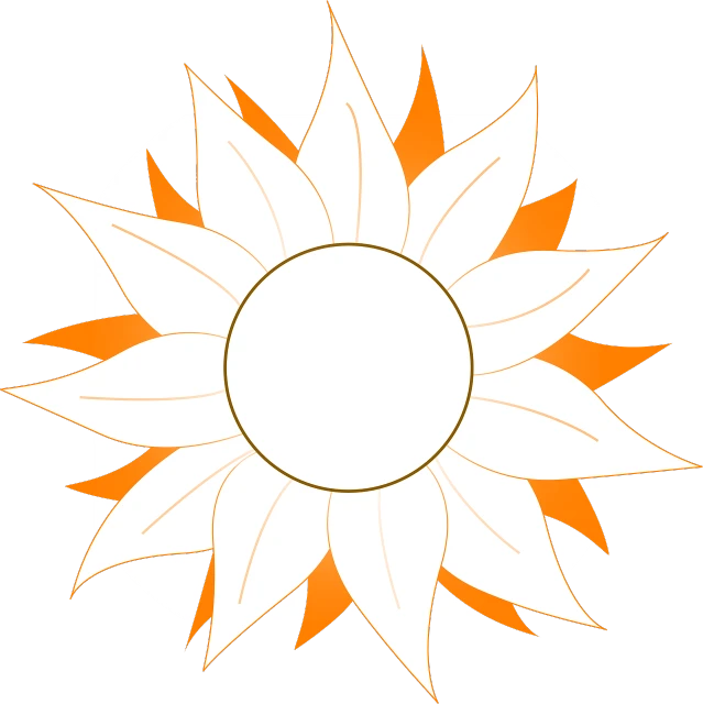 a white and orange sunflower on a black background, a screenshot, inspired by Masamitsu Ōta, sōsaku hanga, sharp focus vector centered, loli, white background!!!!!!!!!!, in a shapes background