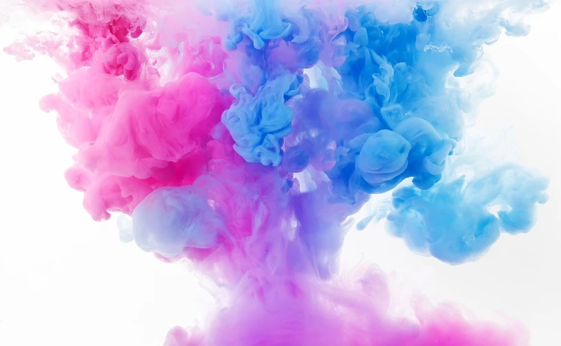 a close up of a pink and blue cloud, inspired by Kim Keever, pexels, color field, on a white background, smoke on water, phone background, cmyk