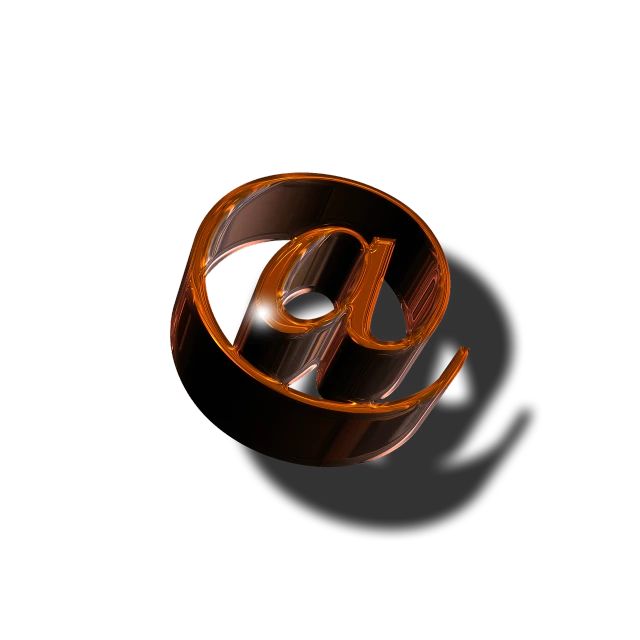 a close up of an email symbol on a black background, by Aleksander Kotsis, zbrush central, computer art, reflections in copper, letter a, amber, 8k octae render photo