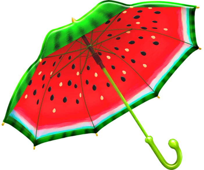 a close up of a watermelon umbrella on a black background, a raytraced image, air brush illustration, cute:2, umbrellas, full color illustration