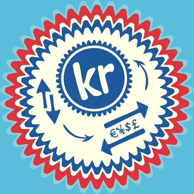 a red, white and blue sticker with the letter k on it, inspired by Ker-Xavier Roussel, behance contest winner, kitsch movement, rosette, currency symbols printed, illustration | rutkowski, ripple effect