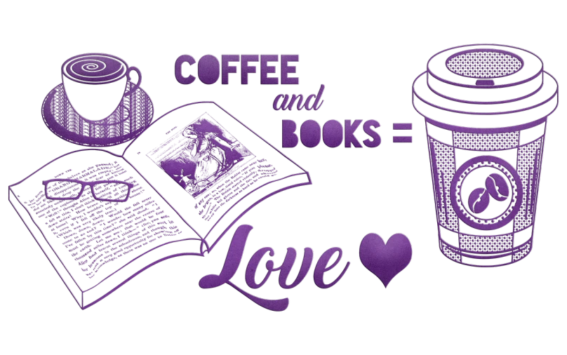 a couple of books and a cup of coffee, by Martina Krupičková, ascii art, purple and black color scheme, latte art, banner, love