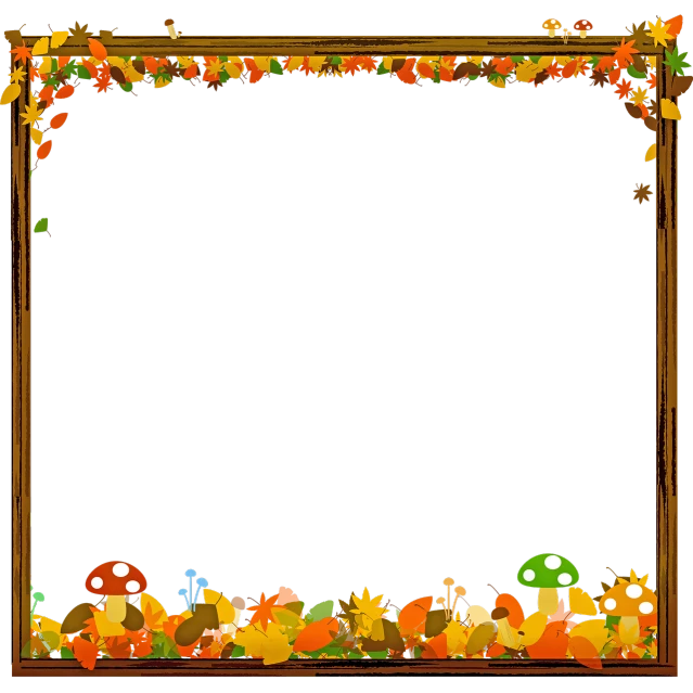 a wooden frame decorated with autumn leaves and mushrooms, a digital rendering, flickr, sōsaku hanga, the background is black, colorful dark vector, [[fantasy]], high definition screenshot