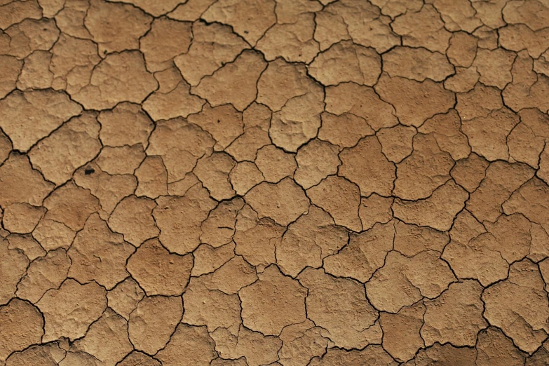 a red fire hydrant sitting on top of a dirt covered ground, a macro photograph, by Lee Loughridge, land art, cracked mud, subtle pattern, brown skin like soil, high angle close up shot