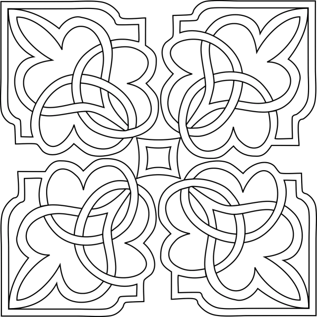 a white celtic design on a black background, a digital rendering, inspired by Sándor Bortnyik, trending on pixabay, arabesque, tiles, four, thick outlines, wikimedia commons