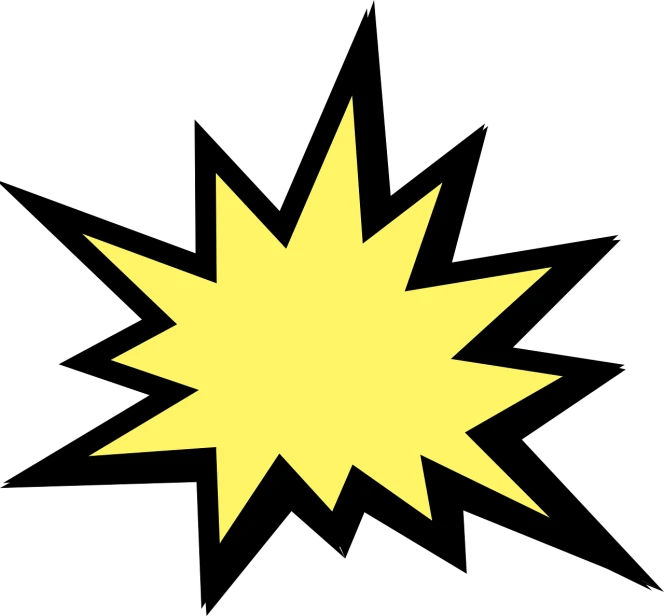 a yellow starburst on a black background, an illustration of, by Robert Beatty, pop art, comic book thick outline, high res photo, explosive, simple illustration