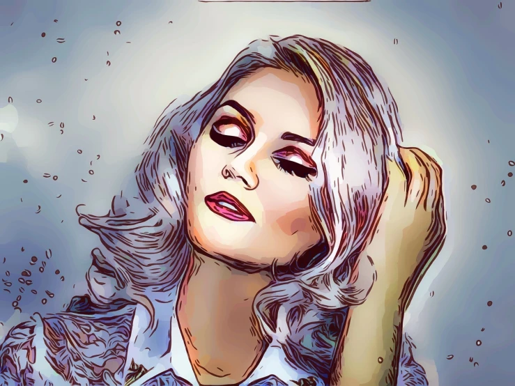 a drawing of a woman with grey hair, trending on deviantart, digital art, retro effect, vivid colorful comics style, a beautiful artwork illustration, mixed media style illustration