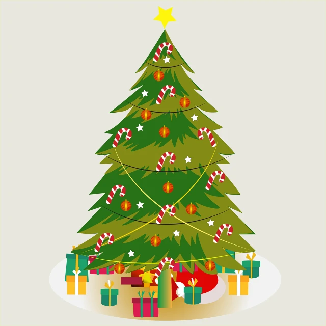 a christmas tree with presents around it, an illustration of, by Gene Davis, shutterstock, flat vector art, high detail illustration, a beautiful artwork illustration, simple and clean illustration