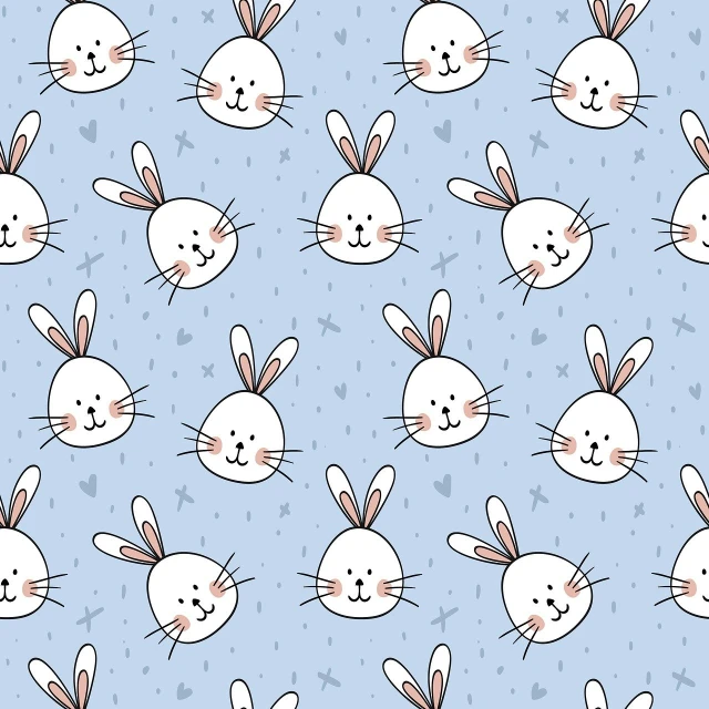 a bunch of white rabbits on a blue background, a cartoon, cute face, repeating patterns, 2 0, on simple background