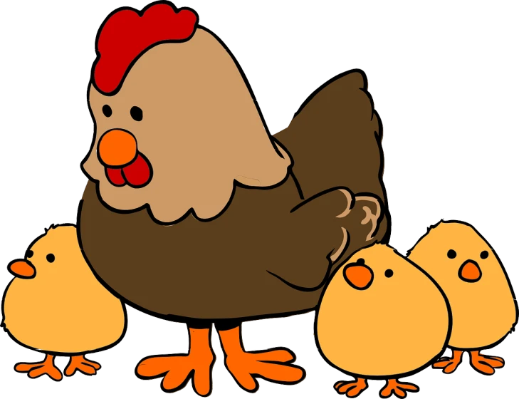 a group of chickens standing next to each other, an illustration of, pixabay, dad, little, nighttime!!, young female