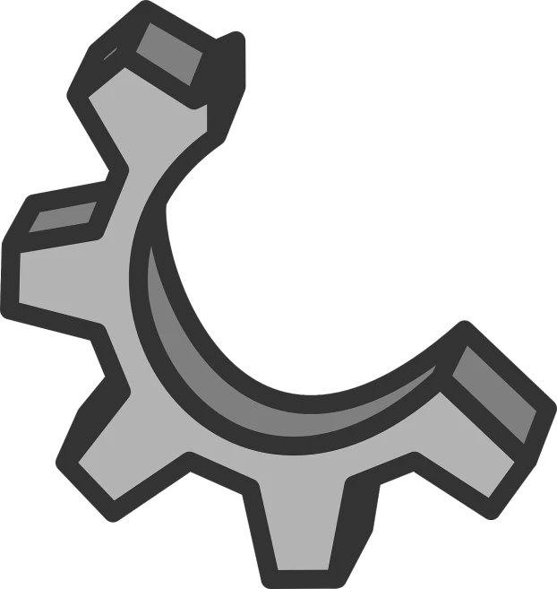 a gear wheel on a black background, a screenshot, pixabay, crescent wrench, !!! very coherent!!! vector art, gray anthropomorphic, minimalist logo without text