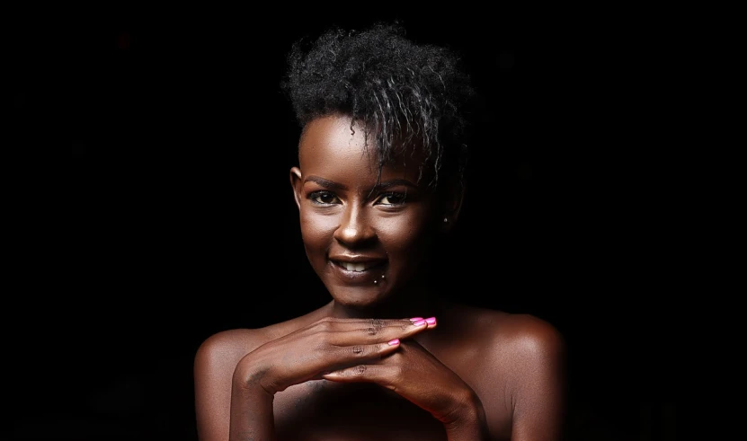 a close up of a person holding a cell phone, a portrait, by Ingrida Kadaka, art photography, 2 4 year old female model, black backdrop!, smooth pink skin, bronze!! (eos 5ds r