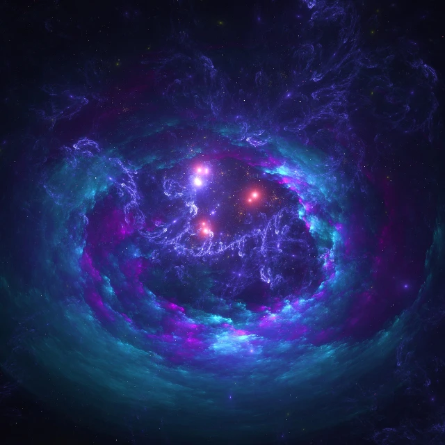 an image of a purple and blue spiral, concept art, inspired by tomasz alen kopera, space art, outer space nebula background, 3 d render beeple, gemini star formation, inside of a black hole