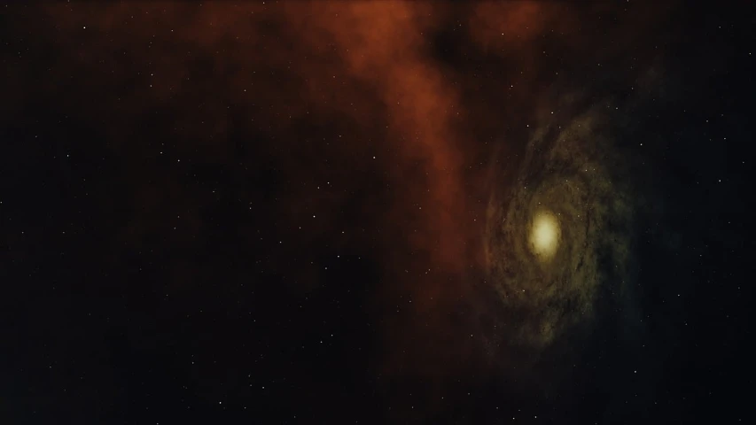 a close up of a galaxy with a star in the background, a screenshot, by Aleksander Gierymski, space art, rendered in arnold engine, thick dust and red tones, emitting spore clouds, random background scene
