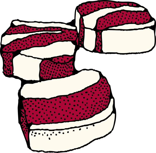 a piece of cake sitting on top of a table, a digital rendering, inspired by Masamitsu Ōta, pixabay, sōsaku hanga, steak, red black and white, six packs, rorsach path traced
