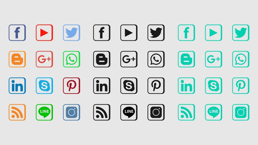 a bunch of different colored social icons, vector art, by Carlo Martini, minimalism, black and white color, vine, modern minimalist f 2 0 clean, rear facing