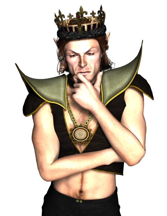 a man with a crown on his head smoking a cigarette, inspired by Kieran Yanner, deviantart, renaissance, stunning 3d render of a fairy, cory chase as an atlantean, serious and stern expression, posed