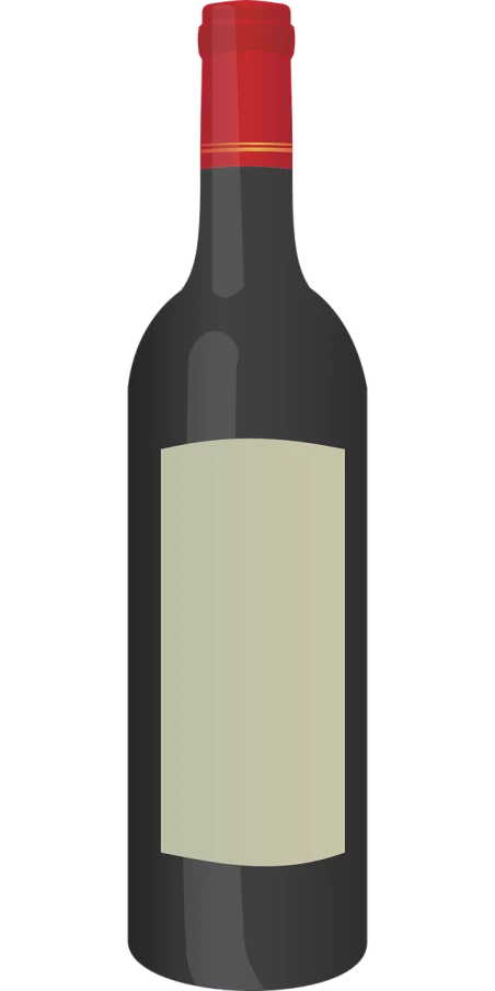 a bottle of wine with a label on it, a cartoon, pixabay, sōsaku hanga, cell shaded adult animation, elegant minimalism, panel of black, top half of body