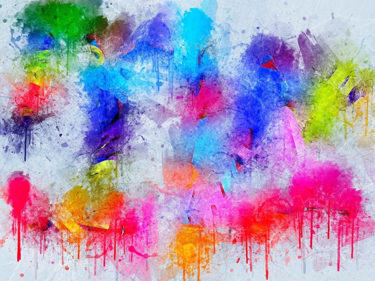 a group of birds sitting on top of a pile of paint, a digital painting, inspired by Sam Francis, trending on shutterstock, action painting, white neon wash, details and vivid colors, colorful”