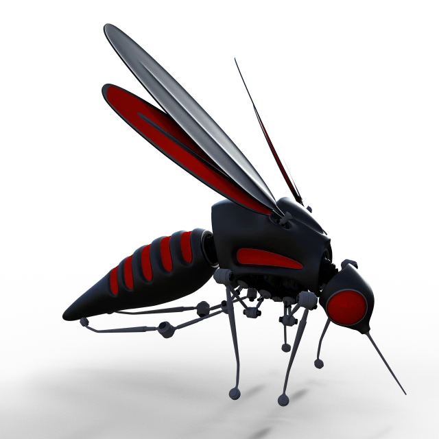 a black and red insect on a black background, a 3D render, biopunk cyborg wasp, 3d-render, high res render, prototype