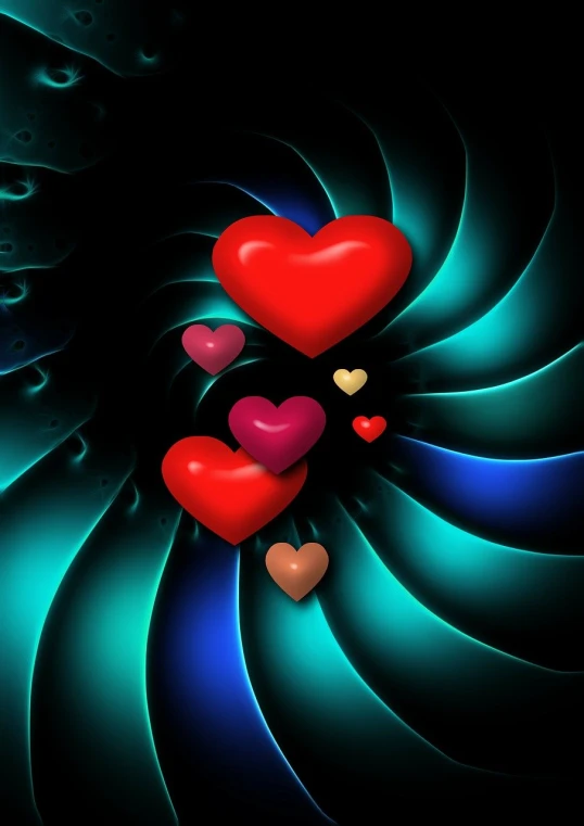 a couple of hearts sitting on top of each other, a screenshot, abstract illusionism, dark fractal background, modern very sharp photo