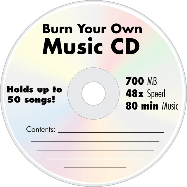 a cd with the words burn your own music cd, no logo!!!, -step 50, kit, hundreds of them