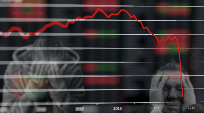 two people standing in front of a stock chart, a picture, inspired by Jan Karpíšek, the mask is broken, photo taken in 2018, thin red lines, bottom viev