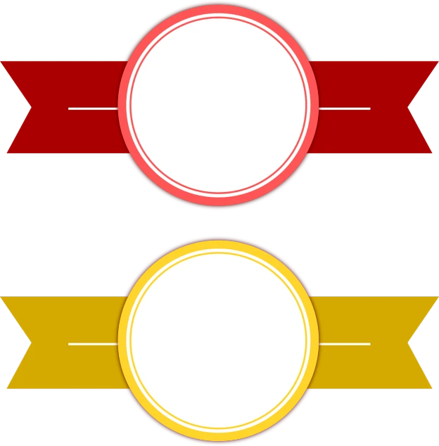 a couple of red and yellow banners on a black background, a screenshot, digital art, medal, transparent background, red brown and white color scheme, round-cropped