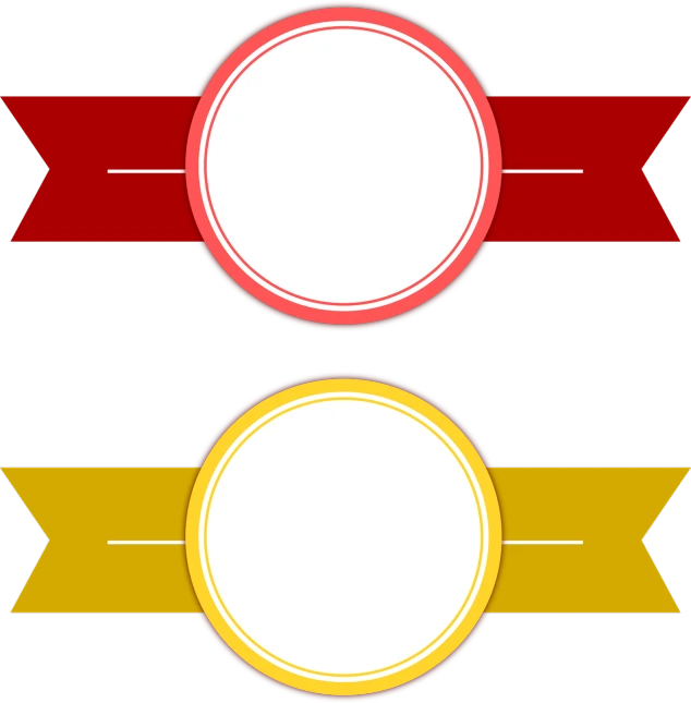 a couple of red and yellow banners on a black background, a screenshot, digital art, medal, transparent background, red brown and white color scheme, round-cropped