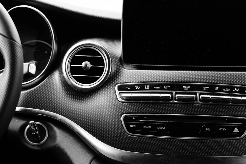 a black and white photo of a car dashboard, les automatistes, mercedez benz, variety of shapes and textures, taken with canon 5d mk4, 🦑 design