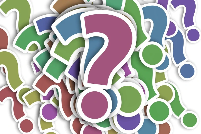 a pile of question marks on a white background, figuration libre, multicolor, ad image, screenshots, purple and blue and green colors