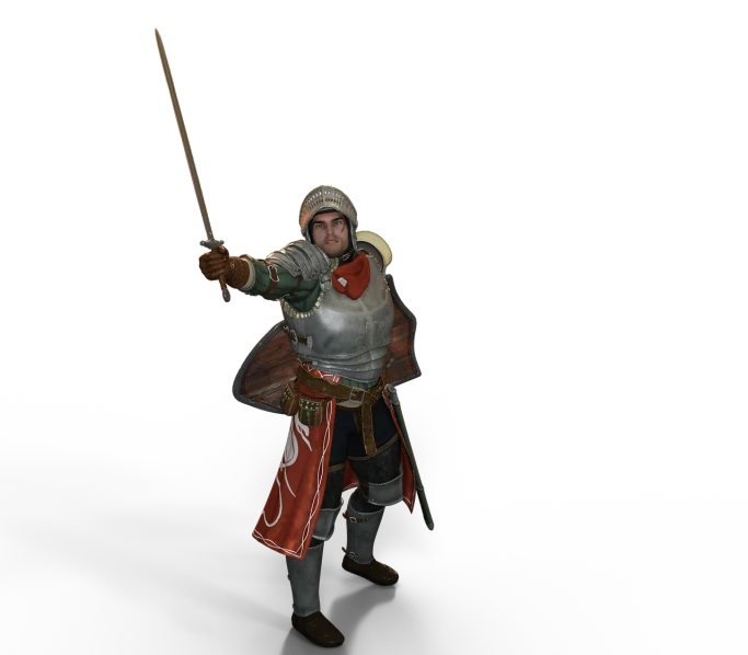 a man dressed in armor holding a sword, a raytraced image, inspired by Jacopo de' Barbari, polycount, renaissance, white and orange breastplate, ingame image, soldier, wearing green armor and helmet