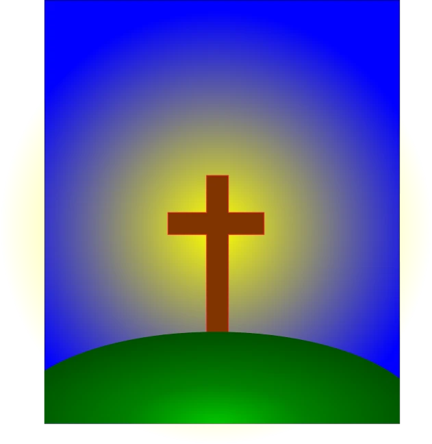 a cross on a hill with a sun in the background, a picture, by Taiyō Matsumoto, color vector, visible from afar!!, in a church. arstation, holy iconography