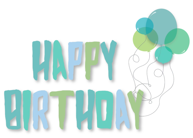 a birthday card with balloons and the words happy birthday, a digital rendering, pixabay, happening, black blue green, website banner, on black background, drawn image