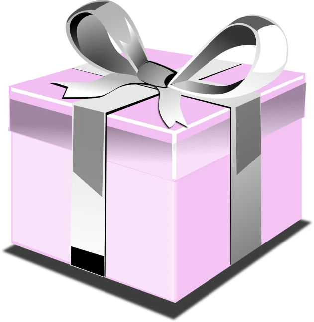 a pink gift box with a silver bow, by Alice Mason, pixabay contest winner, computer art, black and white vector art, isaac asimov ”, silver and amethyst, from side