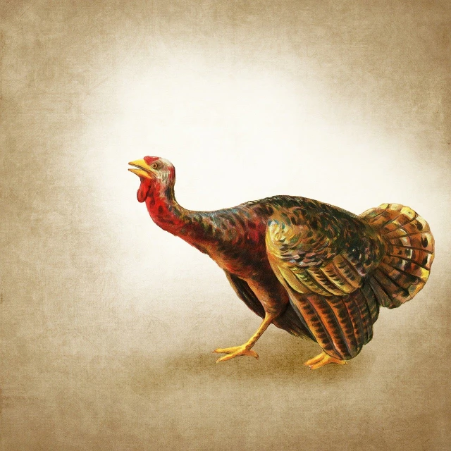 a painting of a turkey on a beige background, an illustration of, fine art, highly realistic photo, high res photo, enhanced photo, commercial illustration