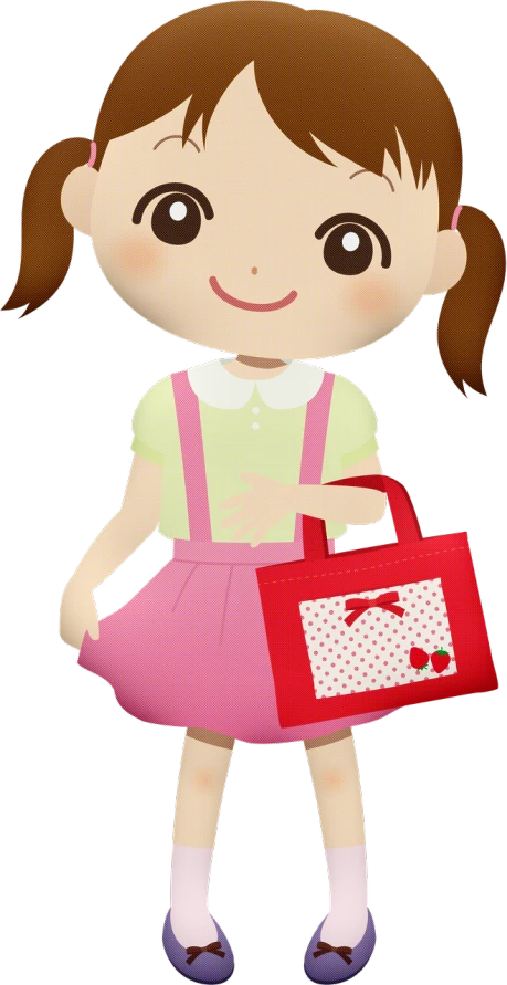 a little girl in a pink dress holding a red bag, a digital rendering, tumblr, mingei, avatar image, clipart, pretty face!!, my dress-up darling