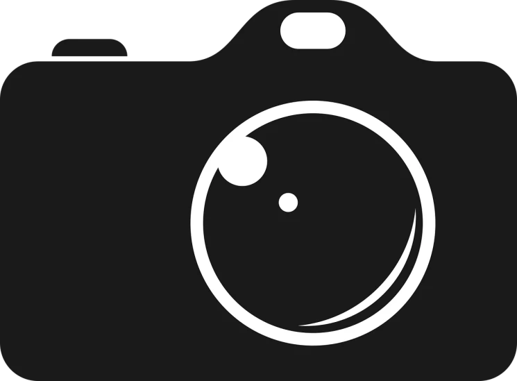 a black and white photo of a camera, a black and white photo, by Tom Carapic, pixabay, digital art, ios app icon, black backround. inkscape, flat minimalistic, snapchat photo