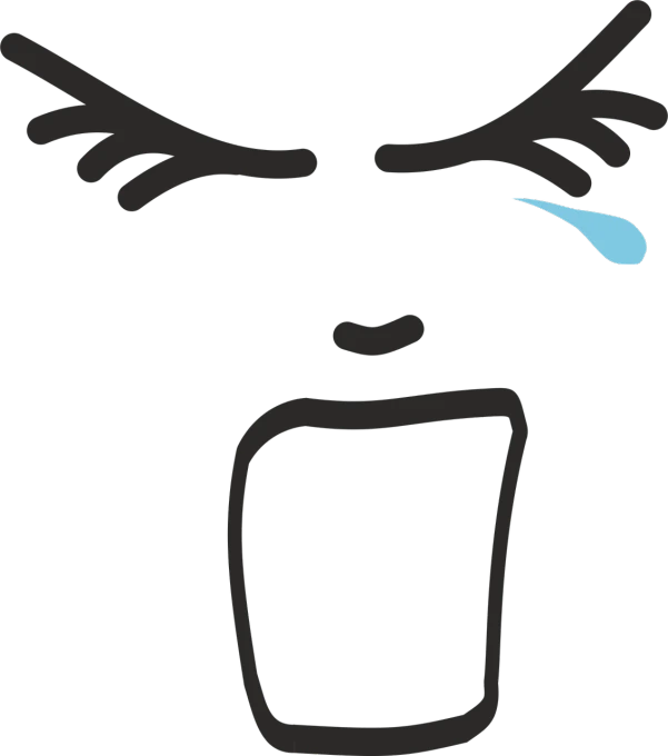 a crying face with a tear coming out of it, on a flat color black background, drawn, people crying, blue-black