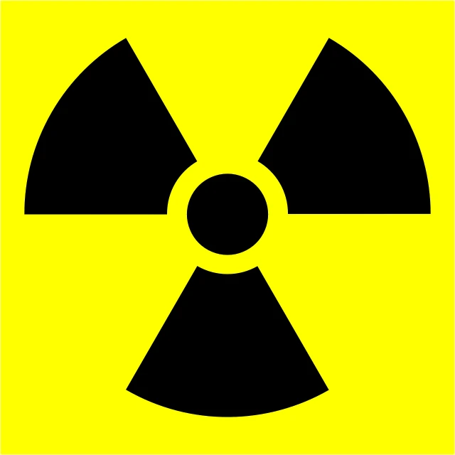 a radioactive symbol on a yellow background, a picture, by Bradley Walker Tomlin, nuclear art, black and yellow colors, poisonous, wikipedia, japan