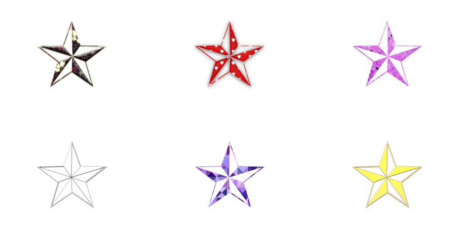 a bunch of different colored stars on a black background, a raytraced image, purple crystal glass inlays, red white and black colors, casino, top down photo