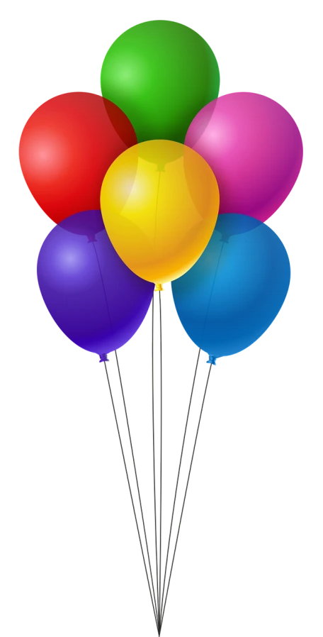 a bunch of balloons floating in the air, by Steven Belledin, bauhaus, clipart, with a black background, uploaded, at a birthday party
