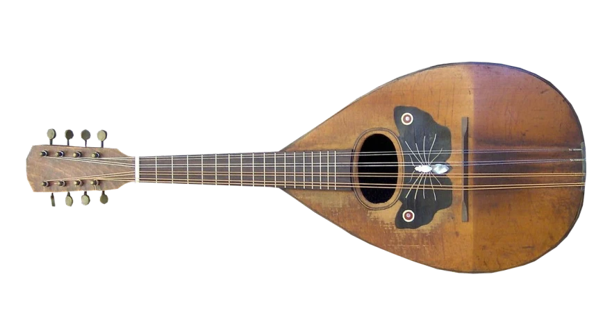 a close up of a guitar on a black background, inspired by Balázs Diószegi, sōsaku hanga, playing a mandolin, early 1 9 0 0's, bird's eye view, wikimedia commons