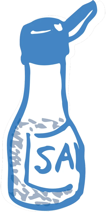 a jar of salt sitting on top of a table, a cartoon, by Lisa Milroy, pixabay, graffiti, paint tool sai!! blue, beer bottle, long neck, vector line art