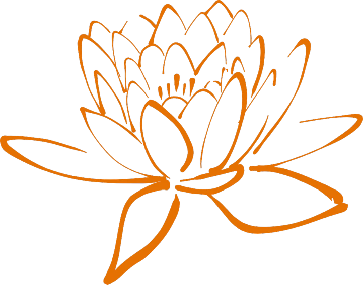 an orange lotus flower on a black background, inspired by Sesshū Tōyō, outline art, lotus flowers on the water, front side view, full device