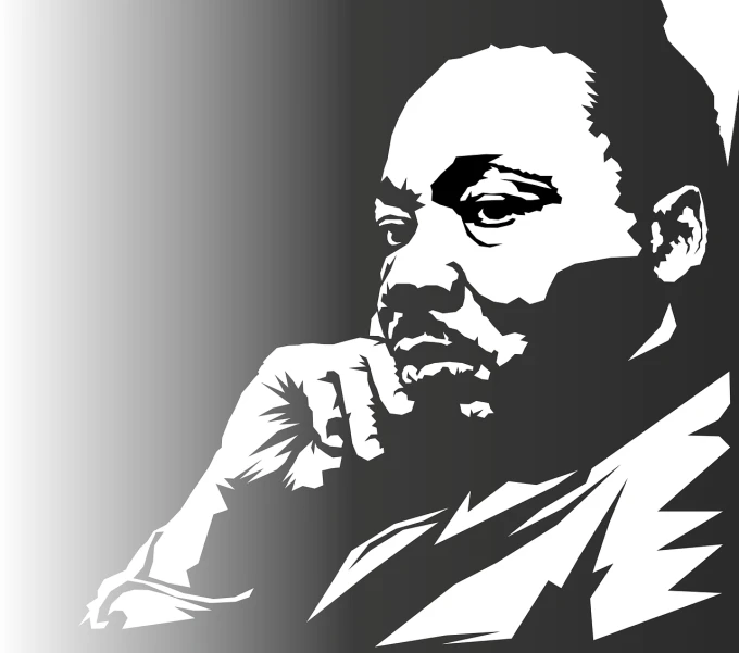 a black and white photo of a man with a beard, vector art, pixabay, digital art, martin luther king, right side composition, portrait of a king, resting